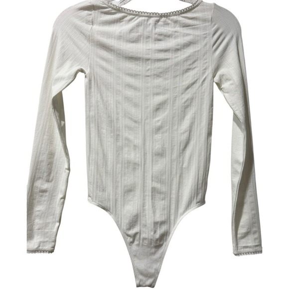 New FREE PEOPLE Playing Favorites‎ White Pointelle Boat Neck Thong Bodysuit XS S - Picture 5 of 7
